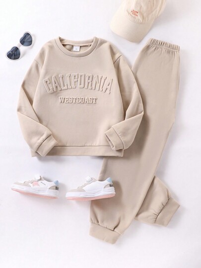 8-12 Years Old Tween Girl Autumn Winter Pitaya/Purple/Apricot Special Printed Long Sleeve Sweatshirt And Pants Set, Casual Sport Style