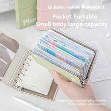 Cuaderno mini A7 ultra compacto - Diseño de simplicidad de dos tonos - 44 hojas sueltas para scrapbook y planificador - Carpeta portátil de 6 anillas para estudiantes y profesionales