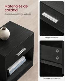 VASAGLE Side Table, Nightstand, With Drawer, Open Compartment, Handle, For Bedroom, Living Room, Ink Black MLET619T56 - Black - View 6