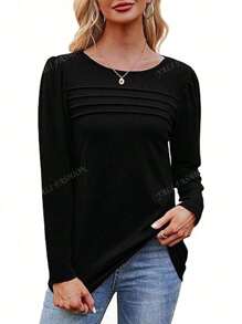 Women's Long Sleeve Blouse Autumn Fashionable Casual Shirt Pleated Tie-Waist Tops