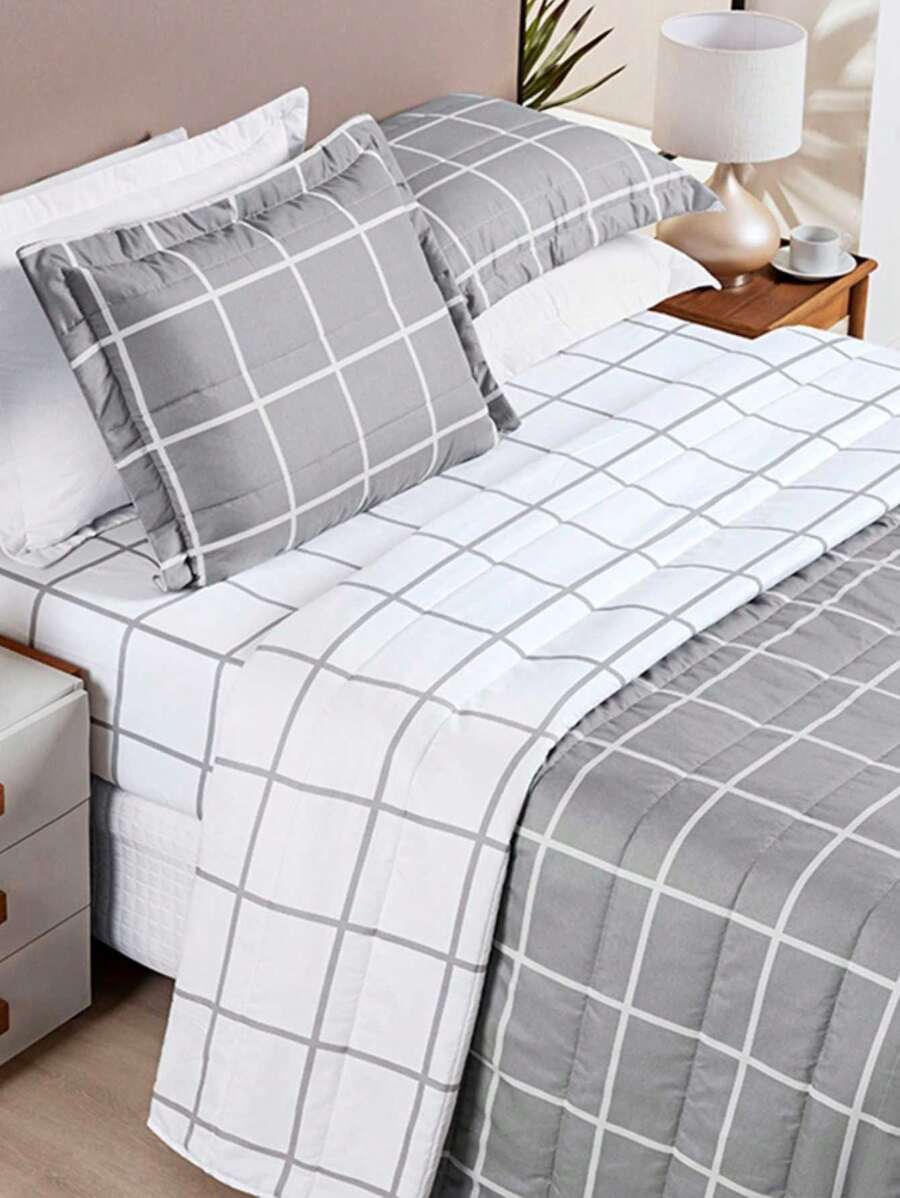 Bedspread 3 Pieces King\Queen\Double\Single Double Sided 200 Thread Count Percale Austin Quilted - Grey - View 1