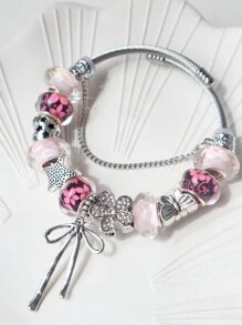 樱花 DIY 吊饰手链、可调节粉红樱花手链、复古银 DIY 手链、芭蕾蝴蝶结手链、复古海星手链 情人节、妈妈、母亲、母亲节、礼物 - 復古銀色 - 查看 9