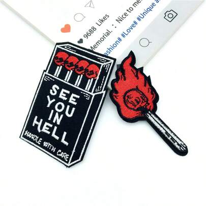 Conjunto de remendos bordados Punk 'See You In' - 2 peças, para passar a ferro e costurar, 8 cm x 3,14 pol., vermelho e preto