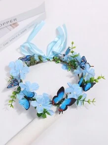 1 件女孩蝴蝶花藤蔓头带，随机蝴蝶花图案，自然风格 - 彩色 - 查看 13