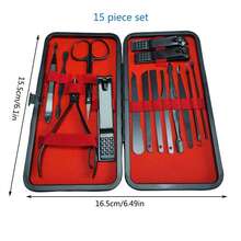 15 件美甲工具套装，包括指甲刀、足部护理工具、角质层钳、大号指甲剪、便携式套装