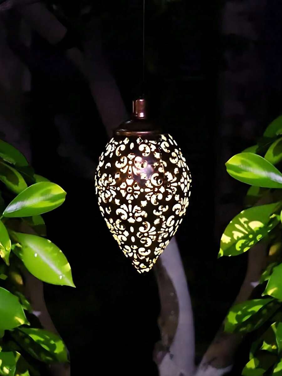 1 đèn treo cảnh quan bằng sắt rỗng năng lượng mặt trời ngoài trời chống nước đèn thả Maroc đèn LED ngoài trời chống nước thích hợp cho ban công sân vườn ngoài trời trang trí nhà cửa trang trí biệt thự trang trí cây v.v.