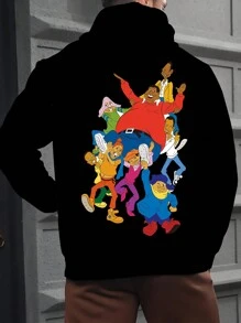 Sudadera con capucha de talla grande para hombre con estampado de dibujos animados en 3D - Negro - Ver 2