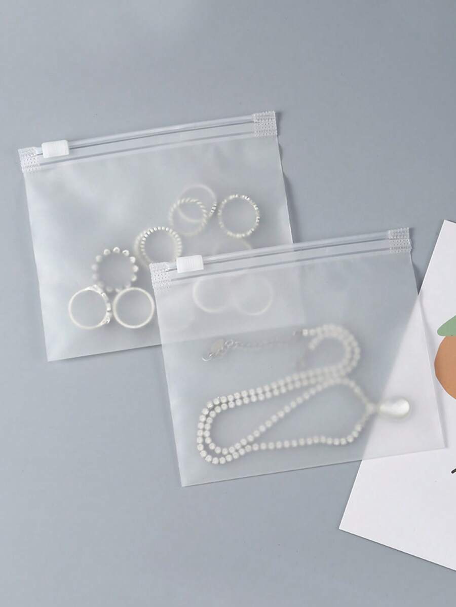 5/10/15/20/30/40/50pcs Transparent Frosted Zipper Bag, Jewelry Clip Chain Self Sealing Bag Back To School