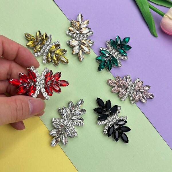 1-5pcs/Set Handmade Rhinestone Glass Gems Clothing Shoes Decor Sapphire Blue Crystal Patch, Requires Sewing
