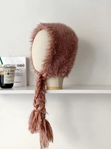 1 chiếc mũ trapper dệt kim dày có vành tai, thiết kế bện dễ thương, mũ ấm áp cho mùa đông dành cho phụ nữ - Nhiều màu - Xem 7