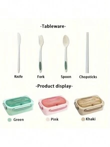 2pcs Multi-Color Large Capacity 3-Compartment Containers With Lids, Utensils & Insulated Bag, Airtight Portable Plastic PP Storage Containers, Suitable For Picnic, Camping, Office, School, Kitchen, Outdoor