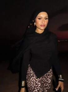 1 件柔软长袍配饰，透气轻便纯色莫代尔头巾，带配饰面纱衣服