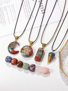 Conjunto de presente de cristal natural de 8 peças/conjunto - 7 peças de pingente de cristal polido de chakra e resina orgônica, para equilíbrio de energia e meditação