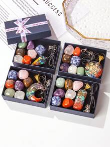 Conjunto de presente de cristal natural de 8 peças/conjunto - 7 peças de pingente de cristal polido de chakra e resina orgônica, para equilíbrio de energia e meditação