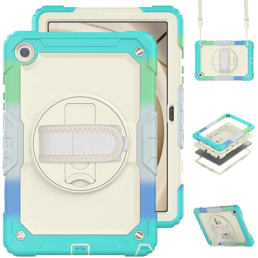 PC 硬壳和柔软硅胶平板电脑保护套，防震防弯，防刮保护，隐藏式 360° 旋转支架和可调节手带，散热设计，精确切口，兼容 Tab A9 8.7 英寸 2023 (X115)、Tab A9 Plus 11 英寸 2023 (X210/X216/X218)、TAB A7 Lite 8.7 英寸 T220/T225 2021