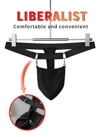 男士夜店情趣内裤，带两个环和双金属扣，性感丁字裤独特内衣