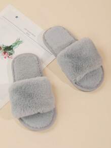 Children Fashionable Comfy Versatile Indoor Fluffy Slip-On Grey Slippers - Grey - View 1