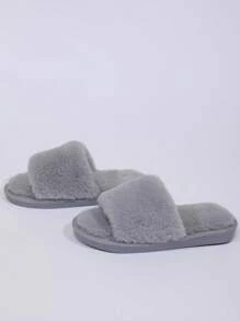 Children Fashionable Comfy Versatile Indoor Fluffy Slip-On Grey Slippers - Grey - View 4