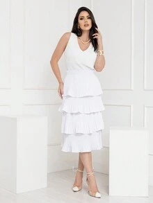 Women's Pleated Midi Skirt In Dune Fabric - 白色 - 查看 2