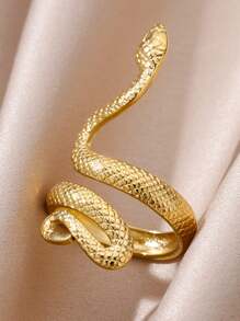 1 st. Gouden Kleur Roestvrijstalen Slangenringen Voor Vrouwen Mannen Open Verstelbare Ring Vintage Gotische Punk Feest Esthetische Sieraden