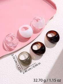 3pcs/Set Minimalist Vintage Solid Color Resin Rings