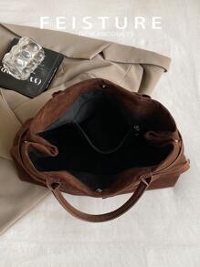 1 件仿麂皮手提包，大容量纯色成熟优雅女士手提包，复古公文包适合女孩、女士、大学生、职场新人和白领人士，非常适合工作、商务、通勤、学校、麂皮包钱包、秋冬热销女包、复古风格女士复古包、女士手提包