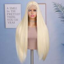 613 Honigblonde Synthetik 13X4X1 Lace Front Perücke für Damen mit langem, seidigem, glattem und weichem Haar. Mit vorausgerissenen Haaren, natürlicher Haargrenze und hitzeresistenter Faser für Alltag und Party