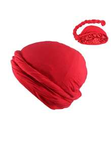 1 件男女通用纯色莫代尔抽绳扭纹头巾便帽，百搭宽松帽