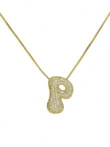 1 pezzo Collana con ciondolo a lettera da A a Z, esageratamente deformata, micropavé con zirconi cubici, placcata in oro 18K, ciondolo a iniziale per uomo e donna