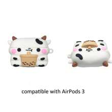 Boba Tea Cow Panda Case Compatible With Airpods 1&2,Pro Second Generation,Soft Silicone 3D Cute Funny Cool Fun Cartoon Character Kawaii Fashion Cover With Keychain Compatible With Apple Air Pod Gen 2 & 1, Cow/Panda