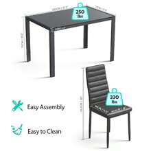 [2 Packages Shipping]Modern Dining Table Set For 6, 7 Piece Glass Dining Table Set With PU Leather Chairs, Kitchen Table And Chairs Set For Home, Dining Room - Black - View 4