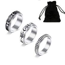 AVYRING 3-6pcs Fidget Rings For Anxiety Stainless Steel Spinner Ring Anti Anxiety Ring Spinning Moon Star Cool Stress Relieveing Rings