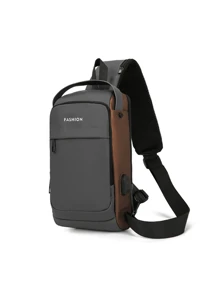 Compact Single-Sided Crossbody Shoulder Backpack USB Code Lock Waterproof - Grey - View 9