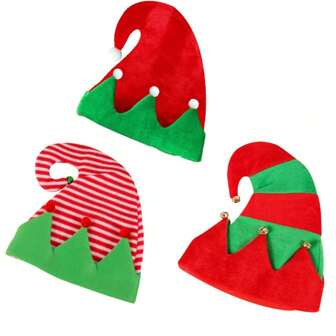 1pc Christmas Bell Santa Hat Red & Green Striped Curved Brim Headwear, Holiday Decoration & Gift (Random Size),Christmas