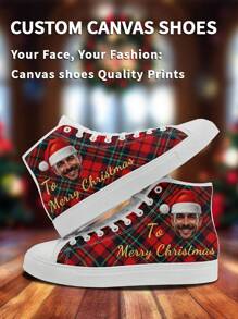 1 Paar Weihnachtsgeschenk Individuell gestaltete High Top Sneaker, Personalisierte Weihnachtsmütze Foto Sneaker, Individuell gestaltete Weihnachtsgeschenk Sneaker mit dicker Sohle, Personalisierte Weihnachtsmann High Top Segeltuch Schuhe, Weihnachtsmütze Foto Sneaker, Personalisierte Sneaker für Damen und Herren, Personalisierte Sport- und Freizeitschuhe, Weihnachtsgeschenk für Mutter/Vater/Sie/Ihn/Freundin/Freund/Ehefrau/Ehemann/Freund - Weiss - Übersicht 3