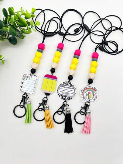 1 قطعة سلسلة بطاقة هوية من السيليكون المخرز، قلادة تعليق من الأكريليك بشرابة هدية للمعلمين والطلاب، إكسسوارات السيارة والحقيبة في عيد الهالوين، إكسسوارات حقيبة جميلة من طراز Y2K وجوثيك، سلاسل مع حامل بطاقة الهوية، إكسسوارات السيارة