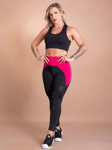 Women's Fitness Set High Waist Leggings With Detail And Plain Basic Swim Top Gym Fashion F7 NEW STYLE - Hồng - Xem 1