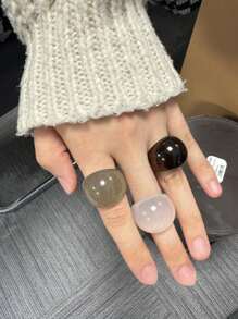 3pcs/Set Minimalist Vintage Solid Color Resin Rings