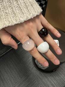3pcs/Set Minimalist Vintage Solid Color Resin Rings