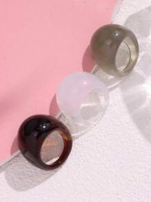3pcs/Set Minimalist Vintage Solid Color Resin Rings