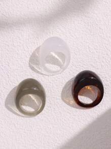 3pcs/Set Minimalist Vintage Solid Color Resin Rings