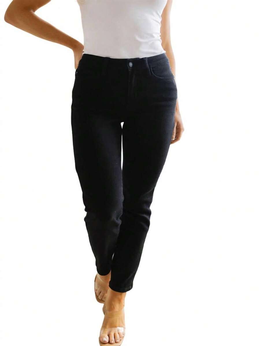 Judy Blue Mid Rise Classic Slim Jeans - 黑色 - 查看 1