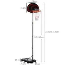 HOMCOM Panier de basket extérieur avec poteau panneau, base de lestage sur roulettes hauteur réglable 2,1-2,6 m (panier) - noir et rouge - Noir - Voir 2