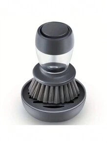1 pezzo Spugnetta dispensatrice automatica con detergente liquido, spazzola per la pulizia di pentole e padelle per uso domestico - Grigio - Visualizzare 3