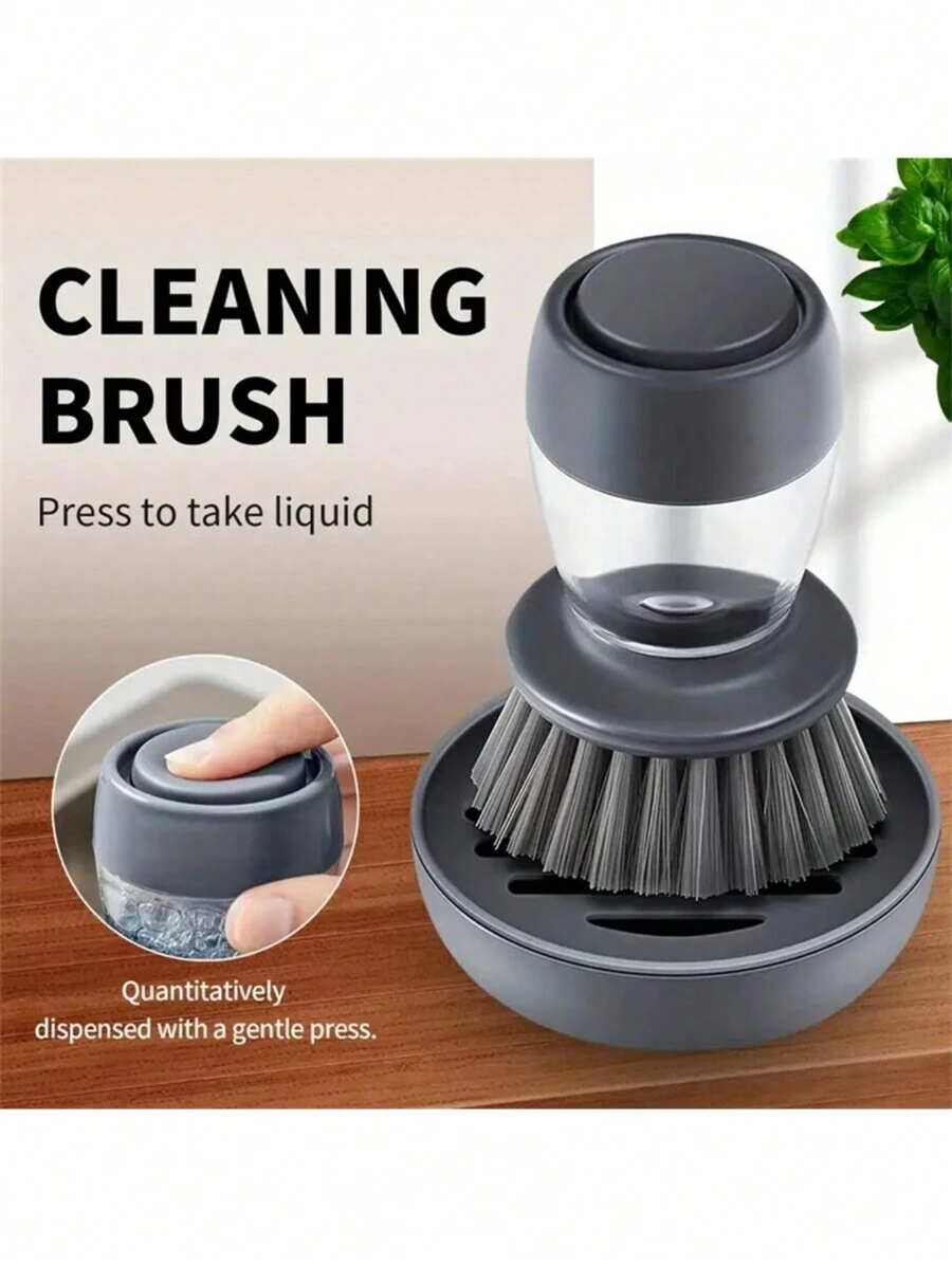 1 pezzo Spugnetta dispensatrice automatica con detergente liquido, spazzola per la pulizia di pentole e padelle per uso domestico - Grigio - Visualizzare 1