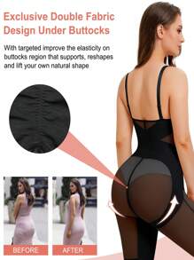 Nebility Bodysuit Shapewear For Women Tummy Control Butt Lifter Full Body Shaper Seamless Thigh Slimmer Faja V-Neck Jumpsuit - 黑色 - 查看 4
