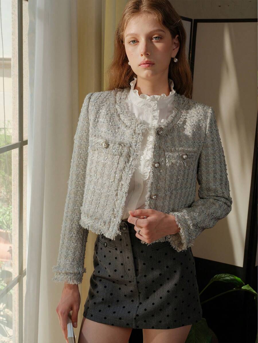 女士秋冬时尚小众高端休闲夹克 - 銀色 - 查看 1