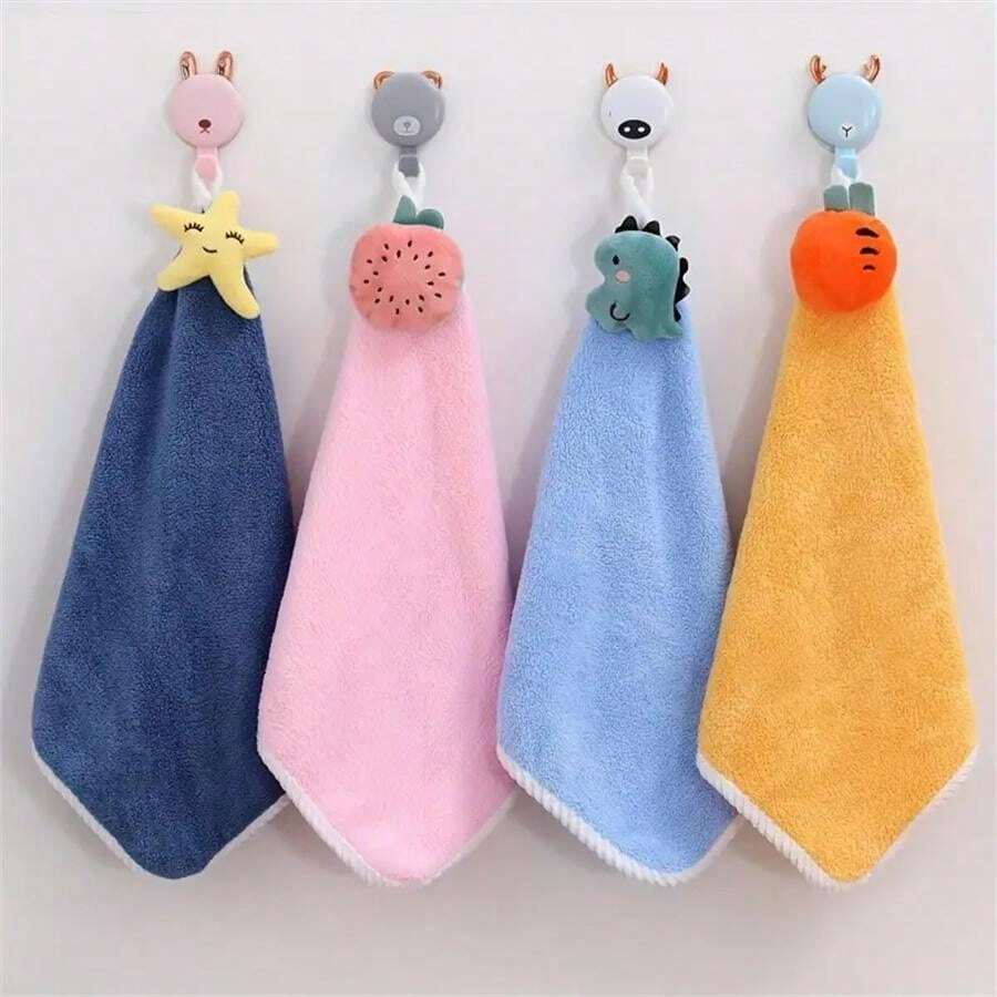 3pcs Cartoon Design Hand Towels, Coral Velvet Bathroom Hand Drying
