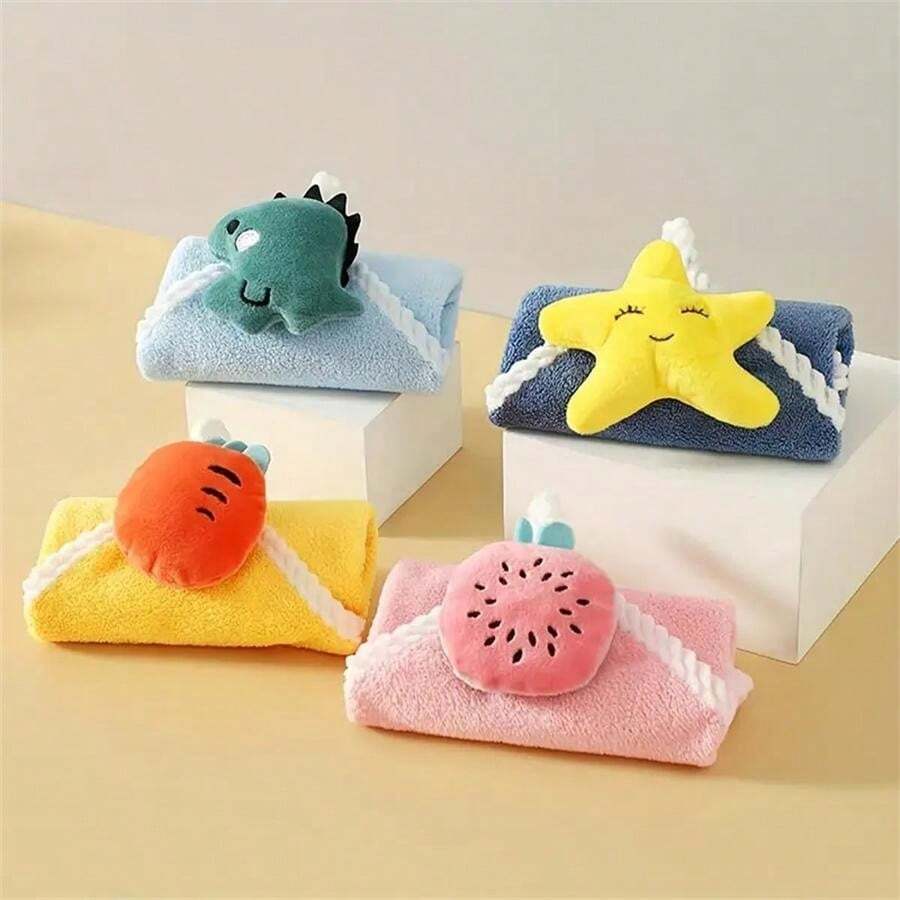 3pcs Cartoon Design Hand Towels, Coral Velvet Bathroom Hand Drying