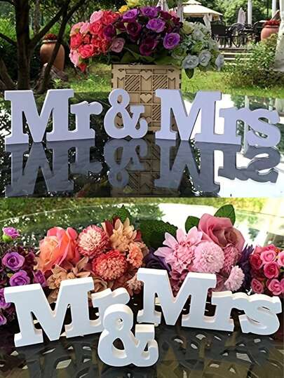 3 件套白色木制 Mr & Mrs 婚礼装饰套装，婚礼桌标装饰，婚礼仪式桌装饰，婚宴桌装饰，婚礼桌装饰，婚礼背景装饰，求婚仪式装饰，适用于婚礼、派对、新娘送礼会、单身派对、求婚